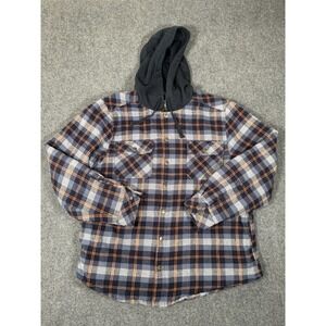 Legendary Outfitters Mens Plaid Hooded Flannel Jacket Quilted Lined Size XL Blue